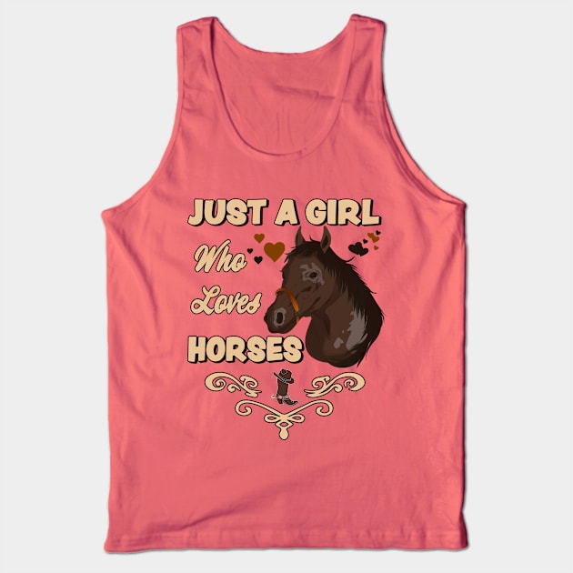 Just A Girl Who Loves Horses - Western Horse Riding Girls Design Tank Top by RKP'sTees